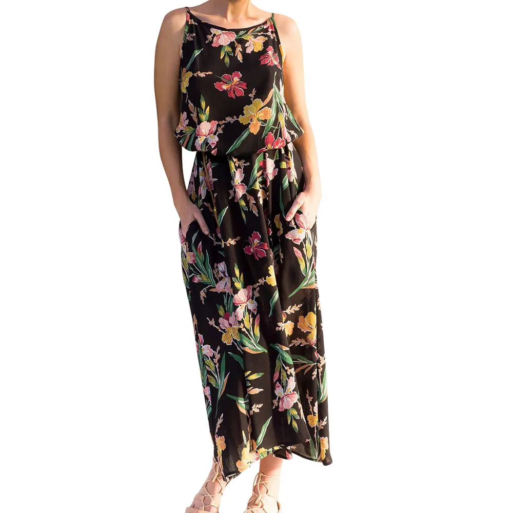 Новый 2018 для женщин платье Макси Boho Цветочные летние пляжные Длинные платья