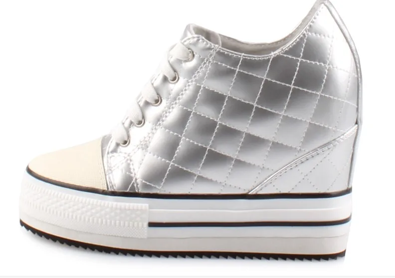 

2017 women platform lace up quilted ladies Elevator height increasing Shoes wedge high heels casual ankle boots tenis feminino
