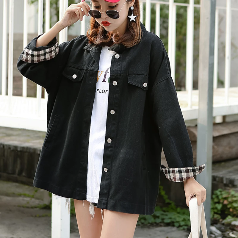 

2019 Spring And Autumn Women's Jacket Wild Loose Cardigan Small Fresh Denim Jacket Solid Color Casual Single-breasted Coat LL145