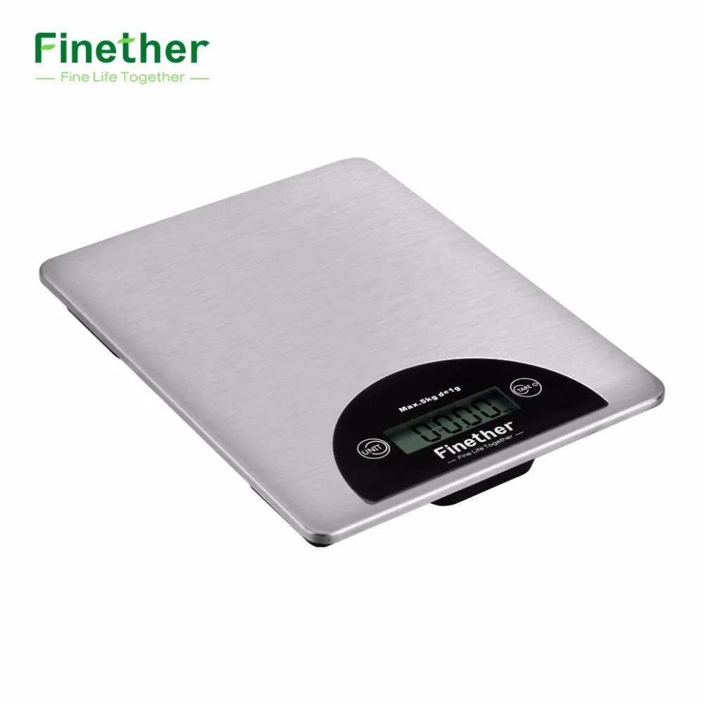 

Finether Kitchen Scale up to 5kg Precise Cooking Scale with LCD Display Perfect for Baking Kitchen Cooking Easy Cleaning