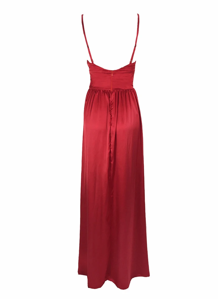 Темно-синее сатиновое платье макси с v-образным вырезом и высоким разрезом, Длинные вечерние платья без рукавов с открытой спиной, сексуальное красное пляжное платье для ночного клуба