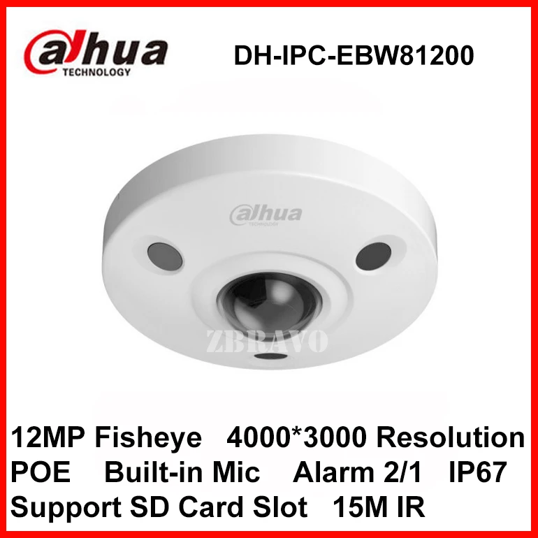 

Dahua Fisheye Camera IPC-EBW81200 12MP 4000*3000 Resolution POE WDR Panoramic 360 Degree Dome Network IP Camera built-in Mic
