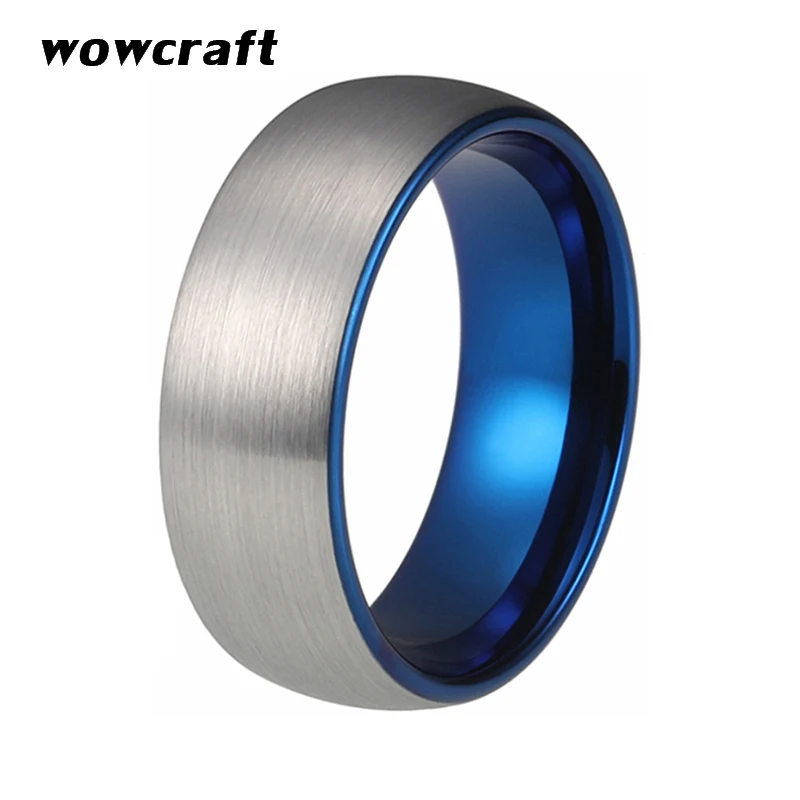 

Mens Womens Tungsten Wedding Bands Blue Plated Silver Matte Finish Surface Tungsten Carbide Engagement Rings with Comfort Fit