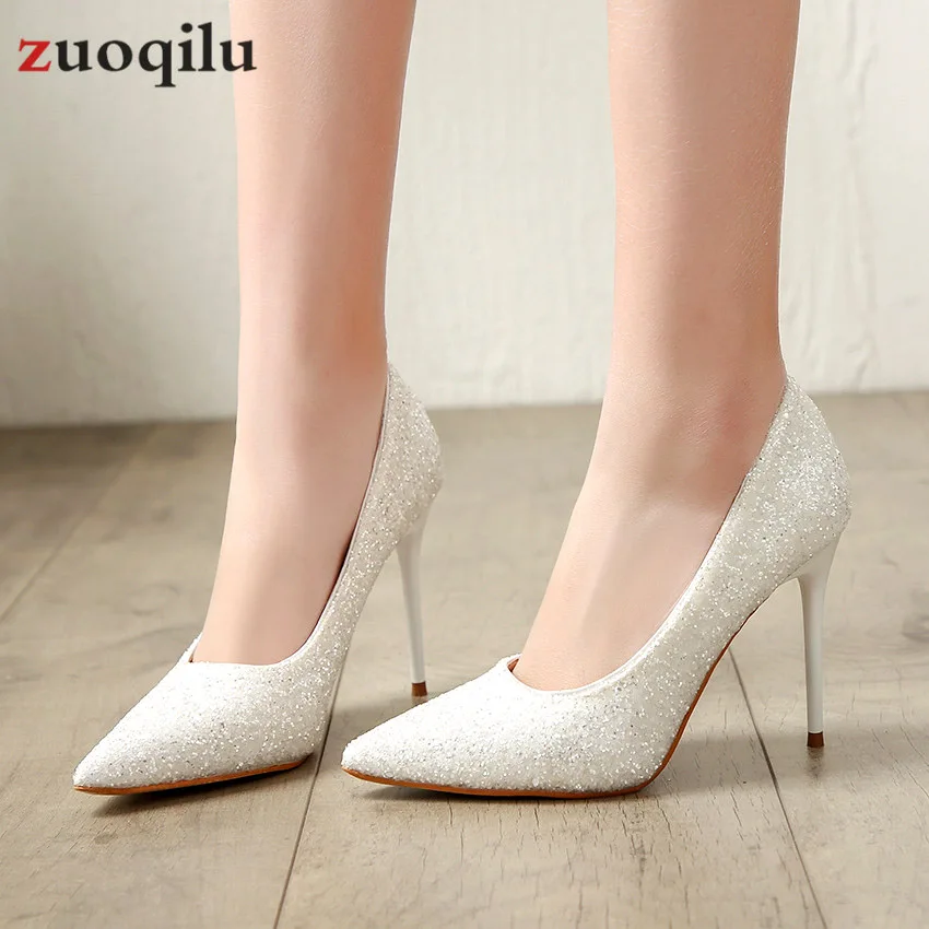 

2019 high Heels Shoes Woman White wedding shoes bridal Female Shoes ladies gold female shoes talon femme