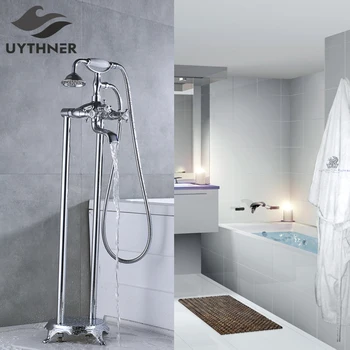 

Luxury Brass Chrome Floor Mount Telephone Bathtub Faucet Mixer Tap With Hand Shower