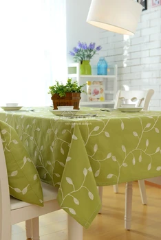 

natural tablecloth pastoral floral fabric Embroidery cloth green leaves olive round rectangle table cover