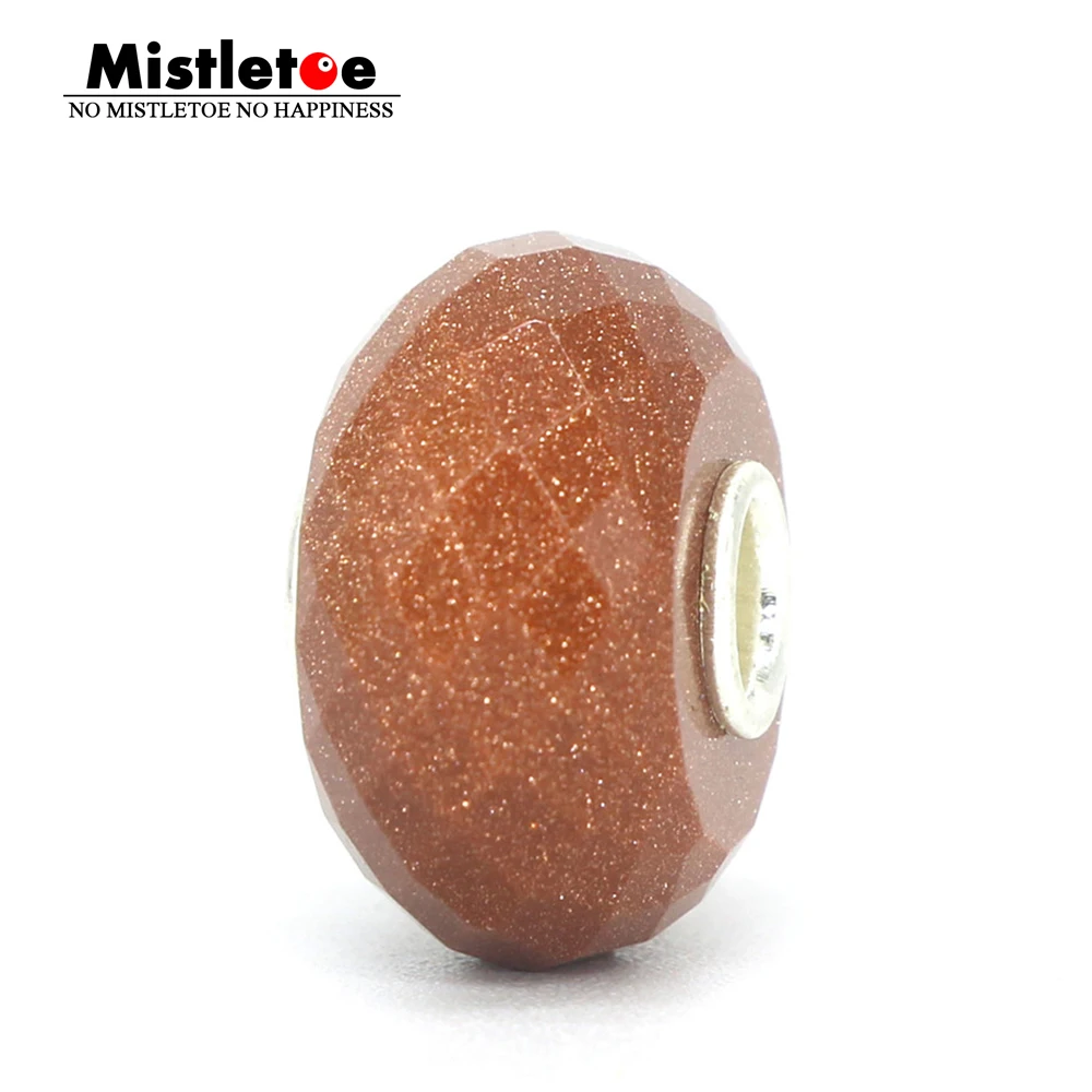 

Mistletoe 925 Sterling Silver 3.6mm Core Size Faceted Natural Goldstone Jinsha Stone Charm Bead Fit 3.0mm Bracelet Jewelry