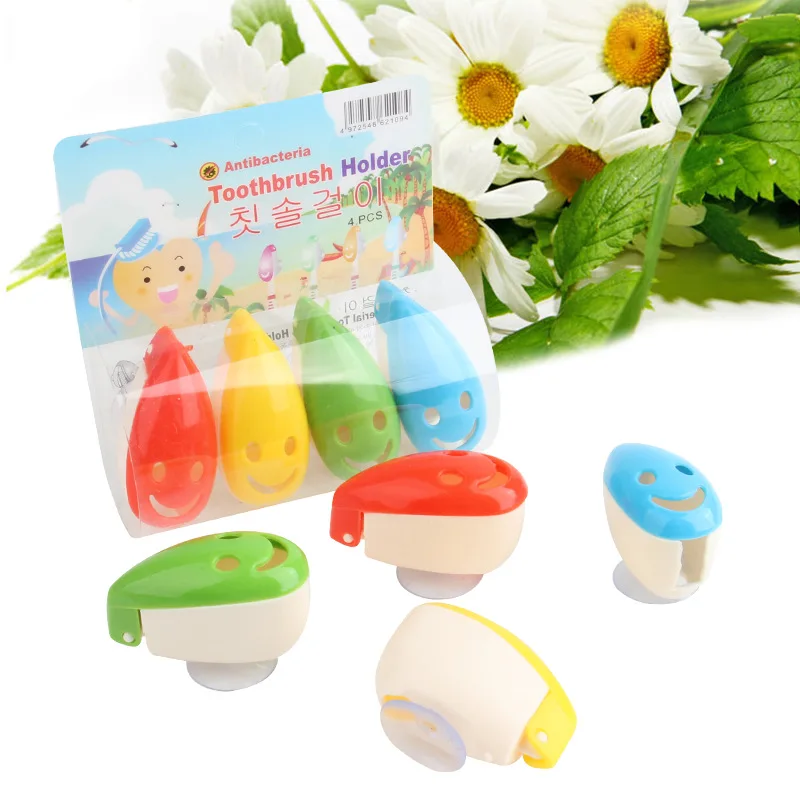 

4 PCS/LOT Smile Face Antibacterial Toothbrush Cover Holder Rack Plastic Toothbrush Holder with Suction Cup Bath