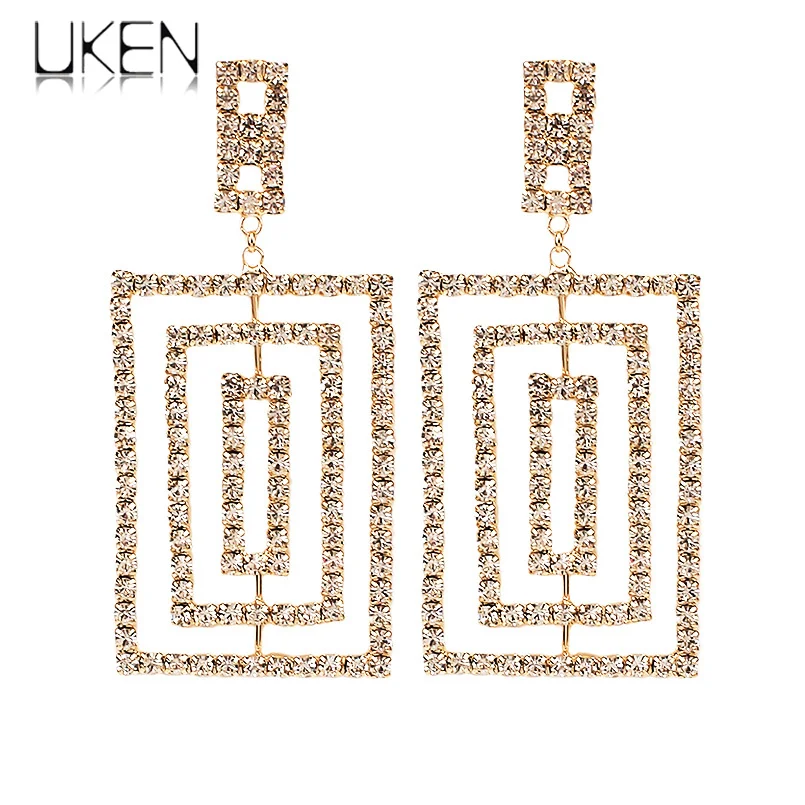 

Luxury Rhinestone Statement Earrings For Women Trendy Geometric Big Earrings Fashion Wedding Jewelry Accessories UKEN