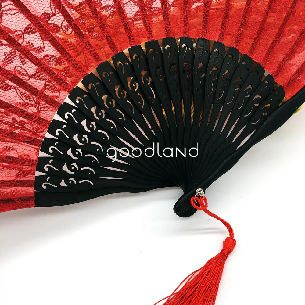 30 шт. изящное высококачественное красное цветочное Кружевное Свадебное веер с кисточками для подарка танцевальный Свадебный Декоративный вентилятор