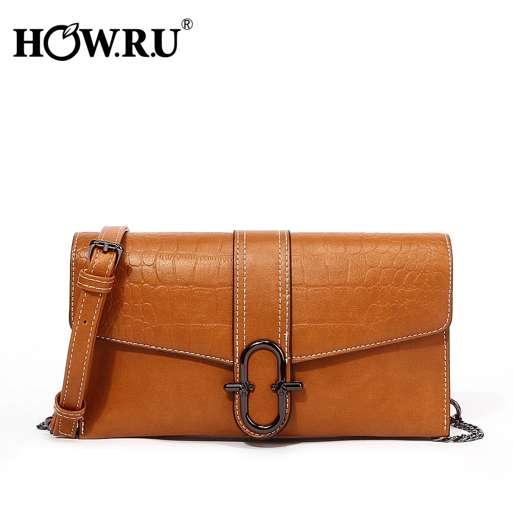 

HOWRU Small Womens Clutch Bags and Purses Retro Brown Girls' Messenger Bags Quality Women's Crocodile Leather Bag Shoulder Purse