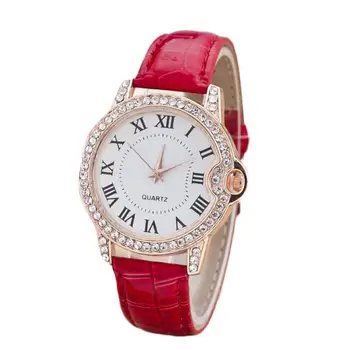 

2020 Newest Women Watches Leisure Time Faux Leather Watch Analog Diamond Simple Clock Dial Wrist Watch Gifts 30p