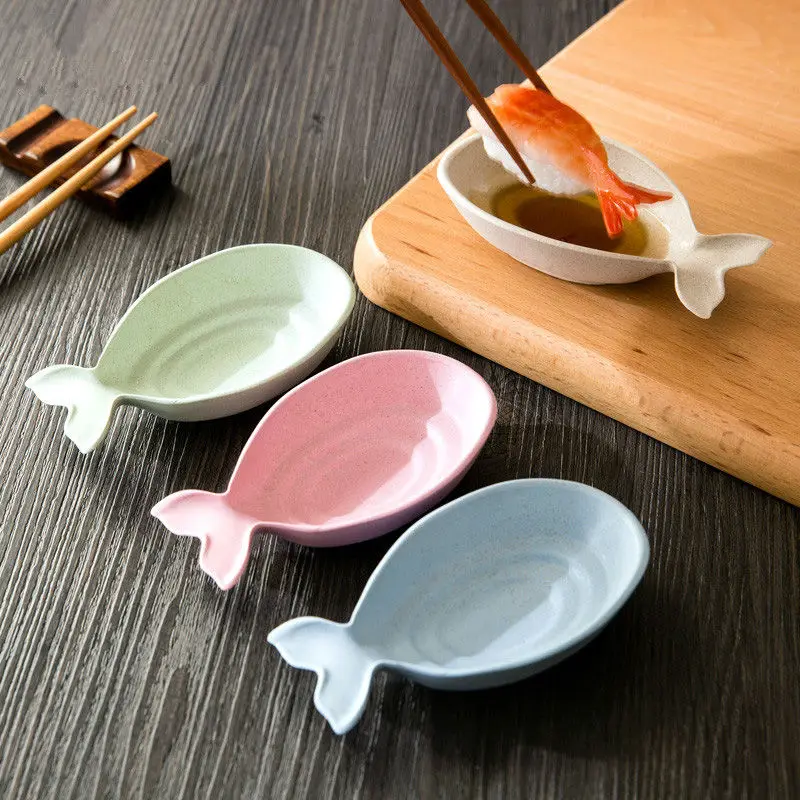 FHEAL Wheat Straw fish Shape Multifunctional Dish Vinegar Soy Sauce Snack Plate Environmental Spice Jar Kitchen Accessories (4)