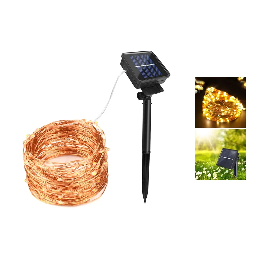 10M 20M Warm White Solar Power Lawn Lamp Outdoor Waterproof LED light String Garden Fence Holiday Wedding Fairy light Decoration