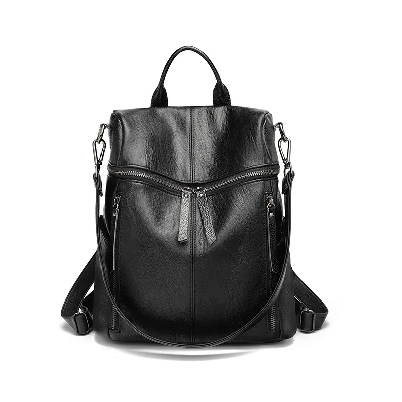 

Female Fashion Bag Pu Leather Knapsack Soft Casual Zipper Solid Backpack Mochilas Leather Backpacks Korean Women Backpack