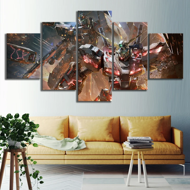 

5 Piece Science Fiction Cartoon Movie GUNDAM Poster Animation Art Canvas Paintings for Home Decor Wall Art