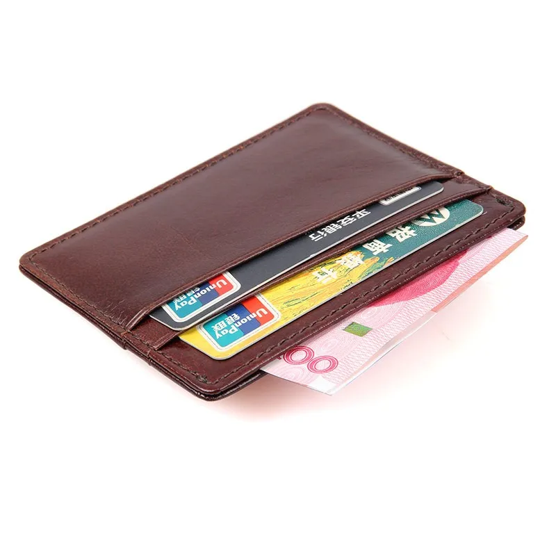 Дубления натуральной из яловой кожи мужские карты Чехол тонкий бумажник супер тонкий передний карман кошелек ID держатель для карт 8101Q