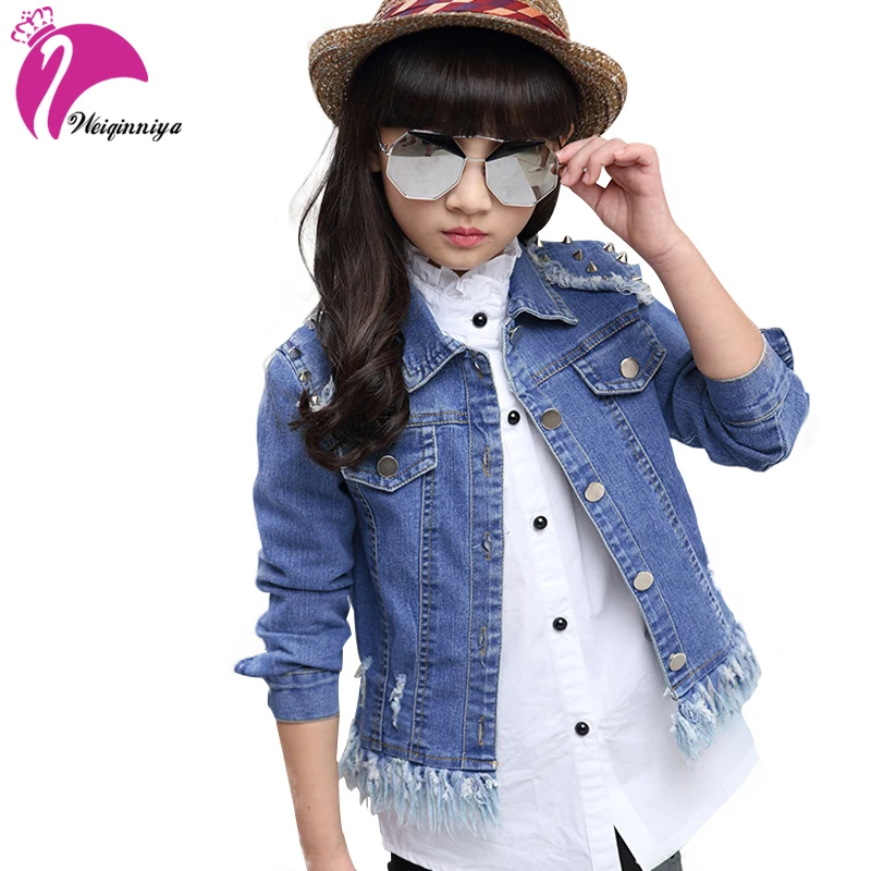 

Jacket For Girls Denim Holed Jacket For Girls Fashion Children Rivet Denim Jackets Kids Coat For Girls Outwear Jeans Jackets Kid