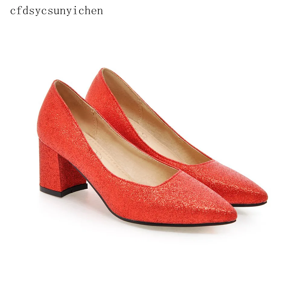 

Pumps New Women Fashion High Square Heels Pumps High Quality PU woman shoes for Ladies Plus Big Size P-HGJF-05-3A
