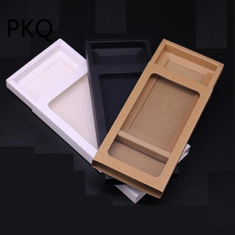 white/black/kraft gift craft box with pvc window 20pcs/lot sliding style drawer cardboard packaging for Mobile phone shell | Дом и сад