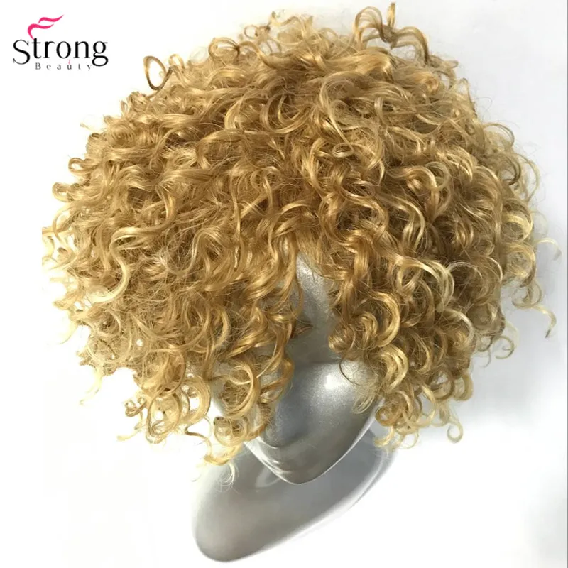 StrongBeauty, женские парики, короткие вьющиеся волосы, Синтетический Полный парик, желтый цвет, формовочный мужской парик