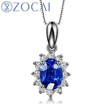 شراءZOCAI 18K الذهب الأبيض 0.5 CT شهادة سري لانكا الياقوت مع 0.2 CT قلادة الماس 925 الفضة سلسلة قلادة D00119