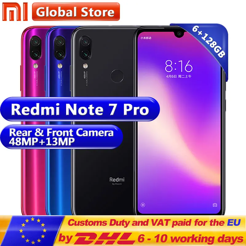 

Global ROM Xiaomi Redmi Note 7 Pro 6GB 128GB Smartphone Snapdragon 675 Octa Core 4000mAh 6.3 Water Drop Full Screen 48+13MP