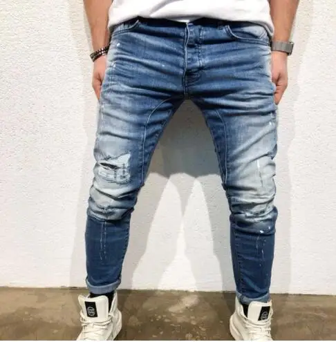 Новые Модные Винтажные мужские джинсы классические джинсы узкие дизайнерские джинсы для мужчин брюки одежда - Цвет: Синий