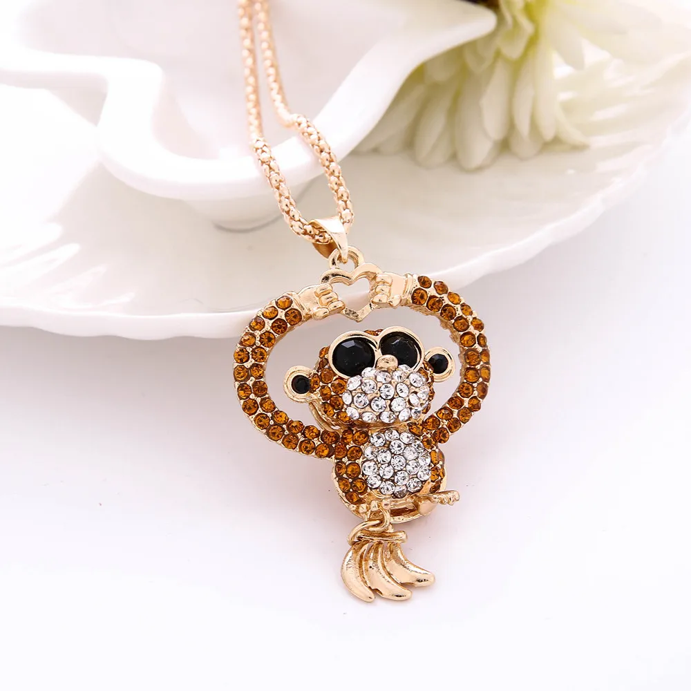 

New Fashion High Quality Fashionable Female Mini Monkey Crystal Rhinestone Pendant Sweater Necklace Drop Shipping