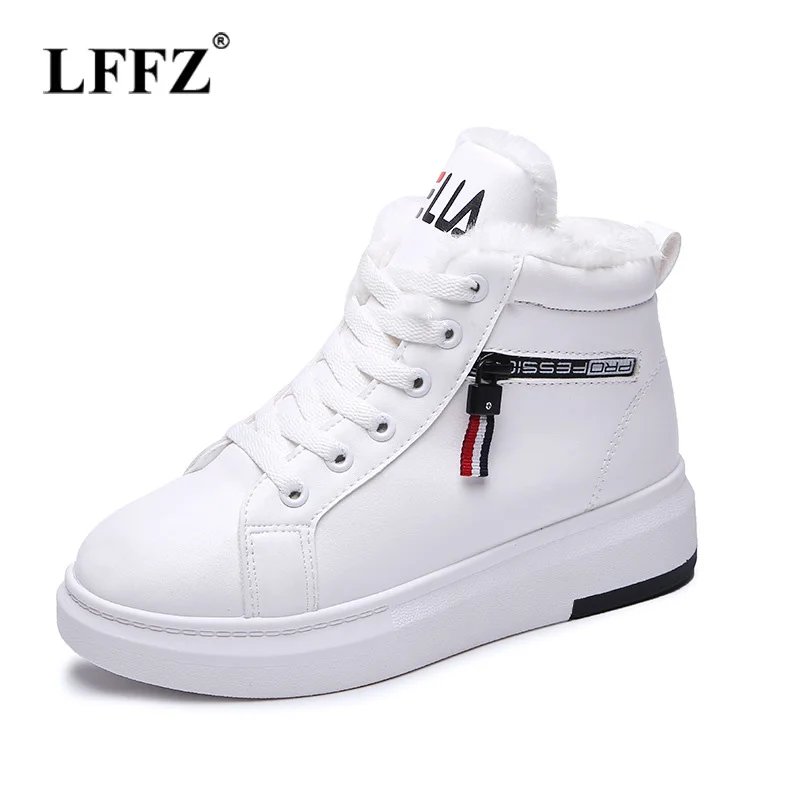 

Lzzf 2018 Autumn Winter Fashion Casual Black Woman White Shoes Wedge Sneakers Women Lace Up Peluche Leather Ladyies Flats Shoes
