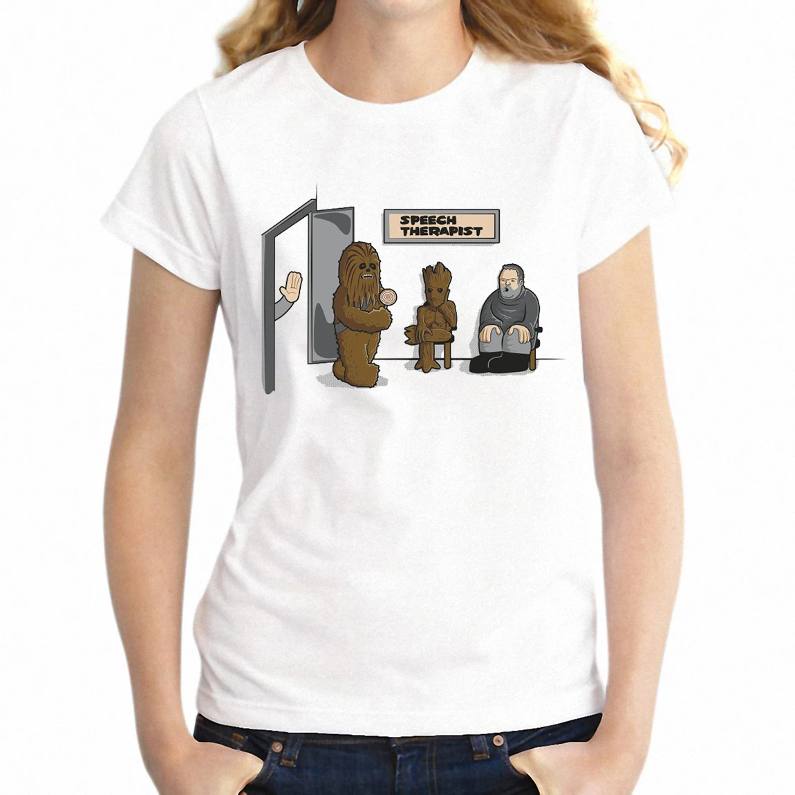 

Women's T Shirt Speech Therapy Chewbacca Chewie Hodor Groot Funny Girl's Tee