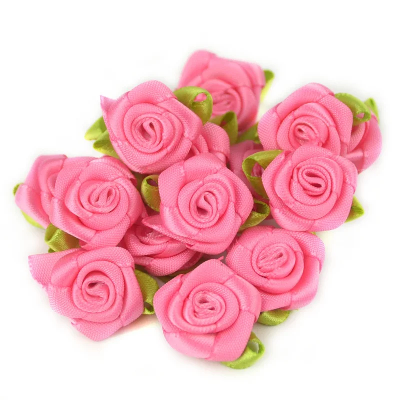 50 шт. 2 см искусственный шелк мини розы цветы головы сделать атласная лента DIY Ремесло Скрапбукинг аппликация для украшения свадьбы - Цвет: Pink