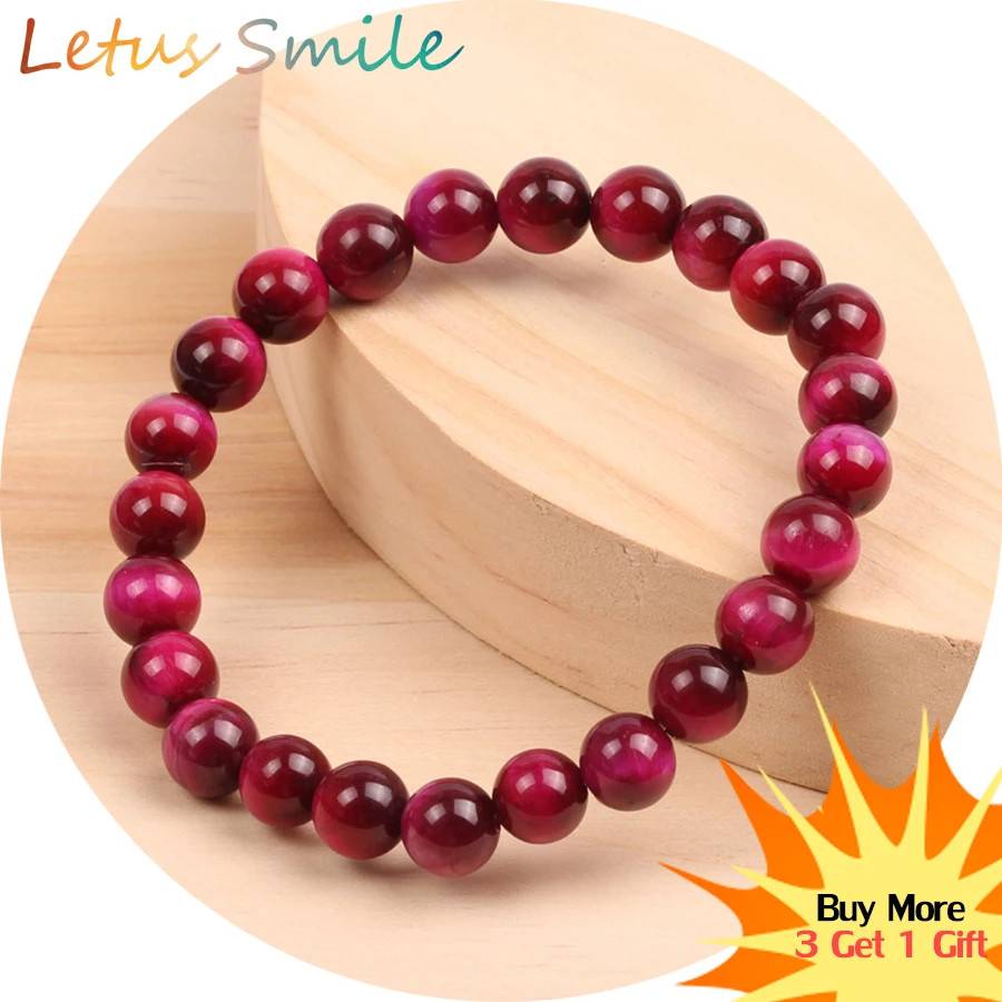 

Rose Red 5A Tiger Eye Beaded Bracelet Men Semi-precious Stones Strand Bracelets for Women Classic Nature Stone Jewelry Braslet