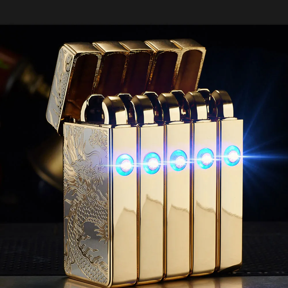 

2018 new ultra-thin metal arc windproof lighter Usb pulse charging electronic cigarette new fashion windproof lighter