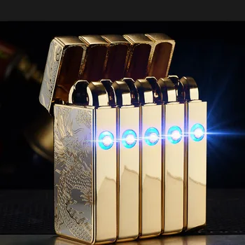 

2018 new ultra-thin metal arc windproof lighter Usb pulse charging electronic cigarette new fashion windproof lighter