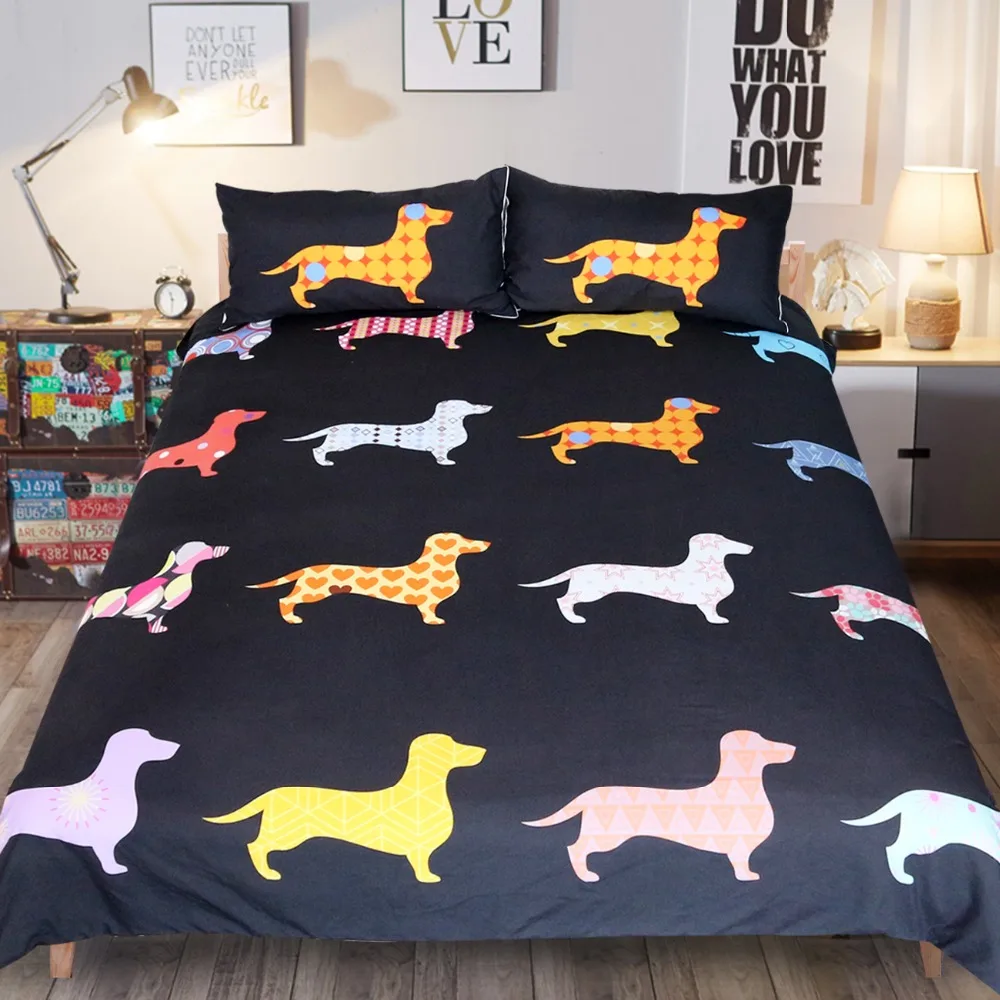 Dachshund Sausage Bedding Set Cute Colorful Puppy Duvet Cover Cartoon