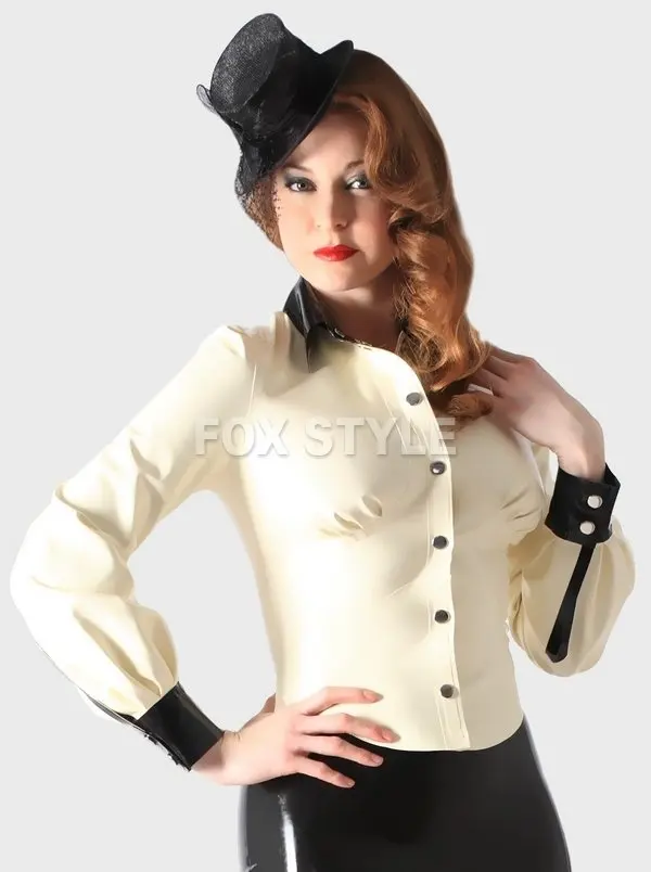 Women 's Latex shirts tops Rubber School Mistress Blouse rubber latex