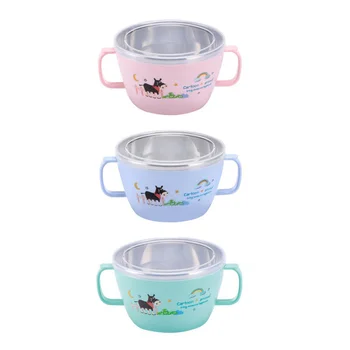 

Stainless Steel Baby Dishes Bowl Portable Children's Tableware Insulation Anti-hot Rice Soup Double Handle Bow HOT
