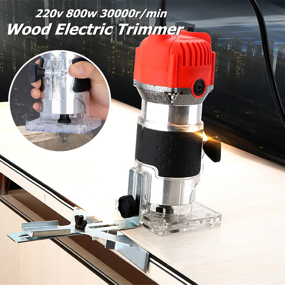 

Wood Electric Trimmer 800W 30000rpm Woodworking Milling Engraving Slotting Trimming Machine Hand Carving Machine Wood Router