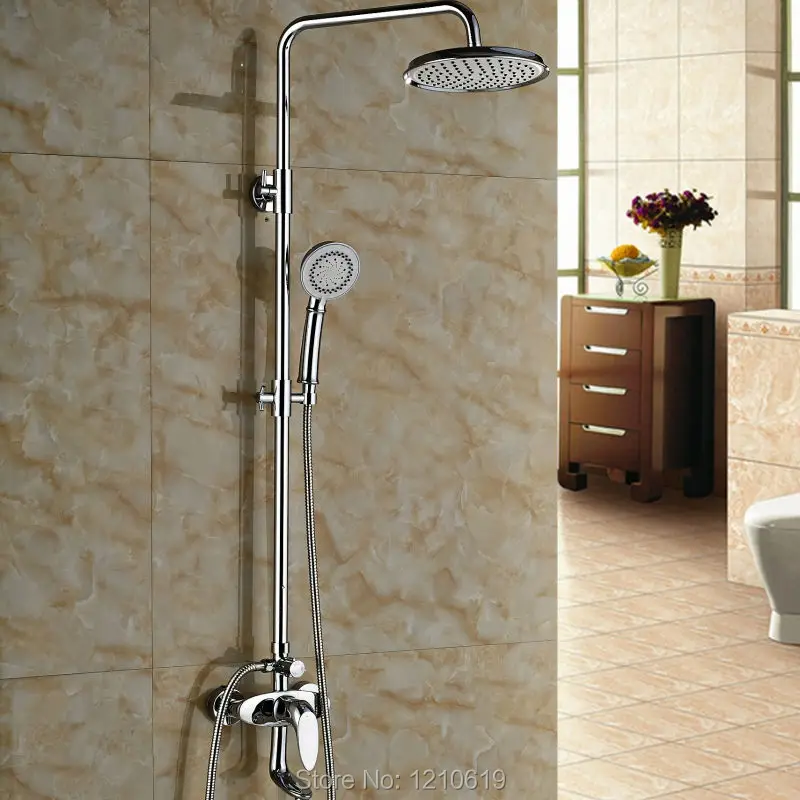 Newly Wall-mounted Bath Shower Faucet w/ Tub Spout Chrome Plate 8