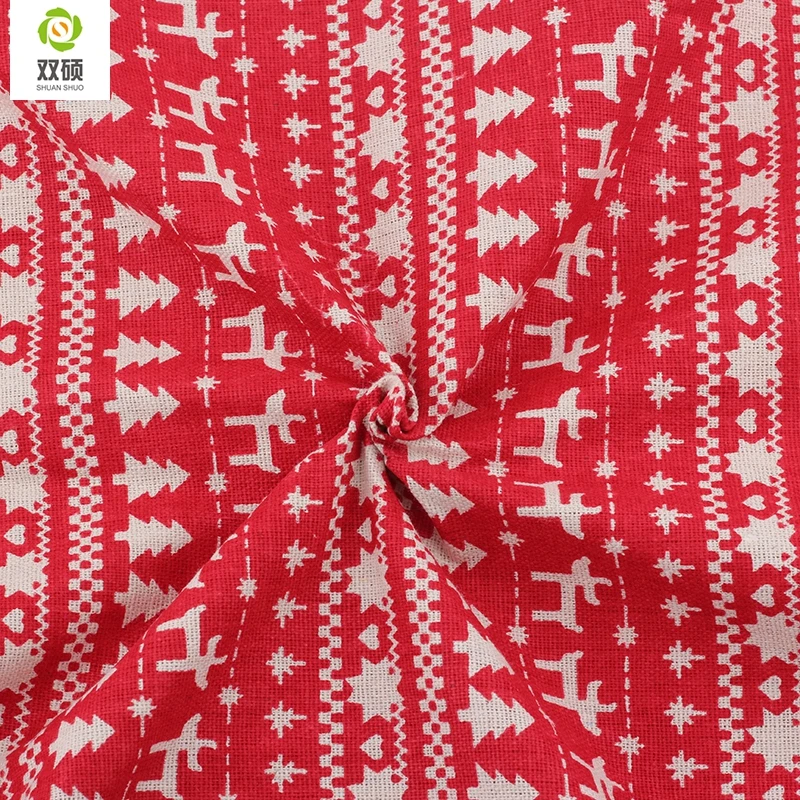 Красный цвет рождество pattern хлопок лен метр ткани diy рождественские украшения для