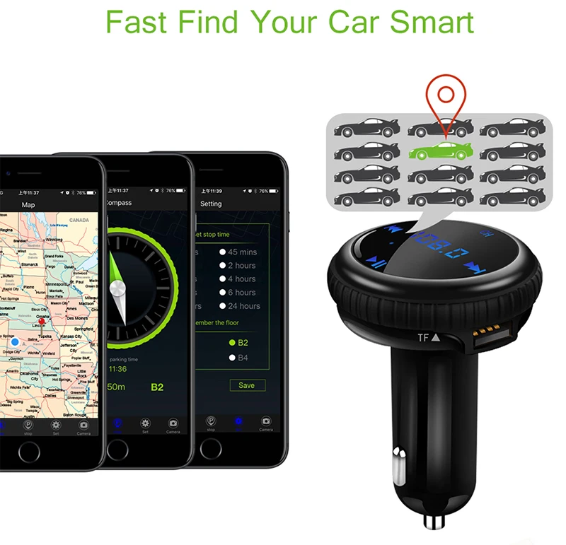 ONEVER FM передатчик Bluetooth модулятор Hands Free Car Kit с автомобиля GPS отслеживания местоположения автомобиля mp3 аудио плеер USB Зарядное устройство светодиодный