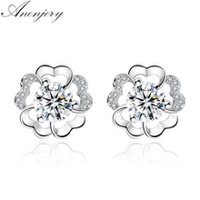 Anenjery 925 пробы Серебряные серьги для Для женщин трусы для девочек с рисунком сливового цветка с циркон серьги-гвоздики сережки oorbellen pendientes S-E419
