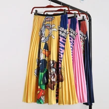 Плиссированная юбка с мультипликационным принтом, Новое поступление, лето-осень, Kawaii, высокая талия, трапециевидная женская юбка,, Jupe Femme, юбка до колен