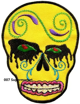 

Yellow Skull tattoo horror goth punk emo rock retro motorcycle MC biker emo punk rockabilly applique iron on patch Wholesale