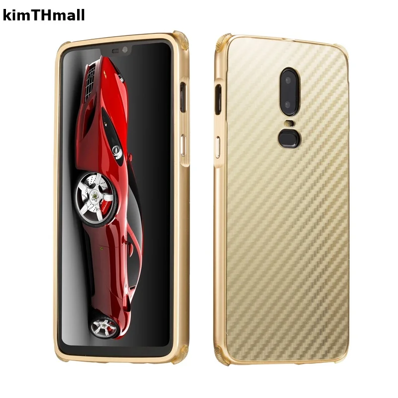 cheap Case For Oneplus 6 Back Cover 1+6 fundas for One Plus 6 case Luxury Carbon Fiber Metal 2 in 1 Shock Proof Hard case kimTHmall