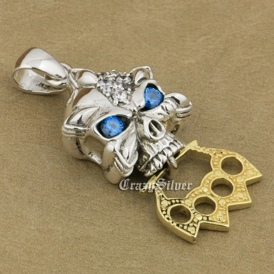 925 пробы Серебряный CZ Eyes Skull Knuckle Duster мужской Байкерский рокер панк кулон 9V026|pendant