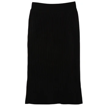 

Women Back Slit Pencil Skirt High Waist 2018 Autumn Winter Women Elegant Knitted fashion Bodycon Skirt Black Solid Skirts