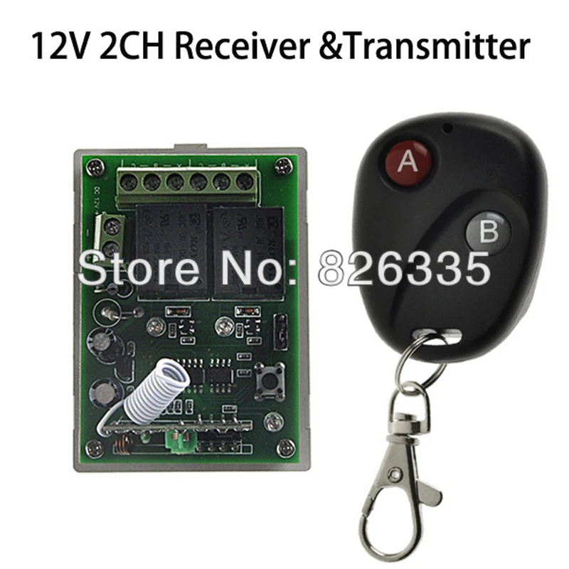 

12V 2CH RF Wireless Remote Control Switch Receiver Home Automation with 2 Buttons Transmitter for Appliances Gate Garage Door