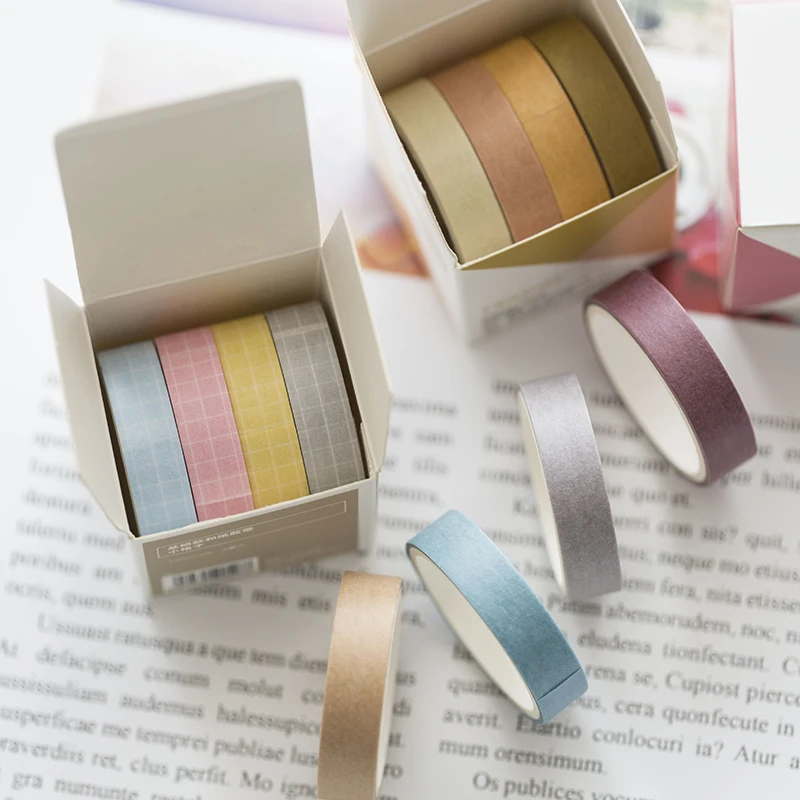 

4 Rolls/set Basic Color Washi Tape 2m Grid Masking Tape for DIY Album Diary Planner Decorative Tape School Office Supplies
